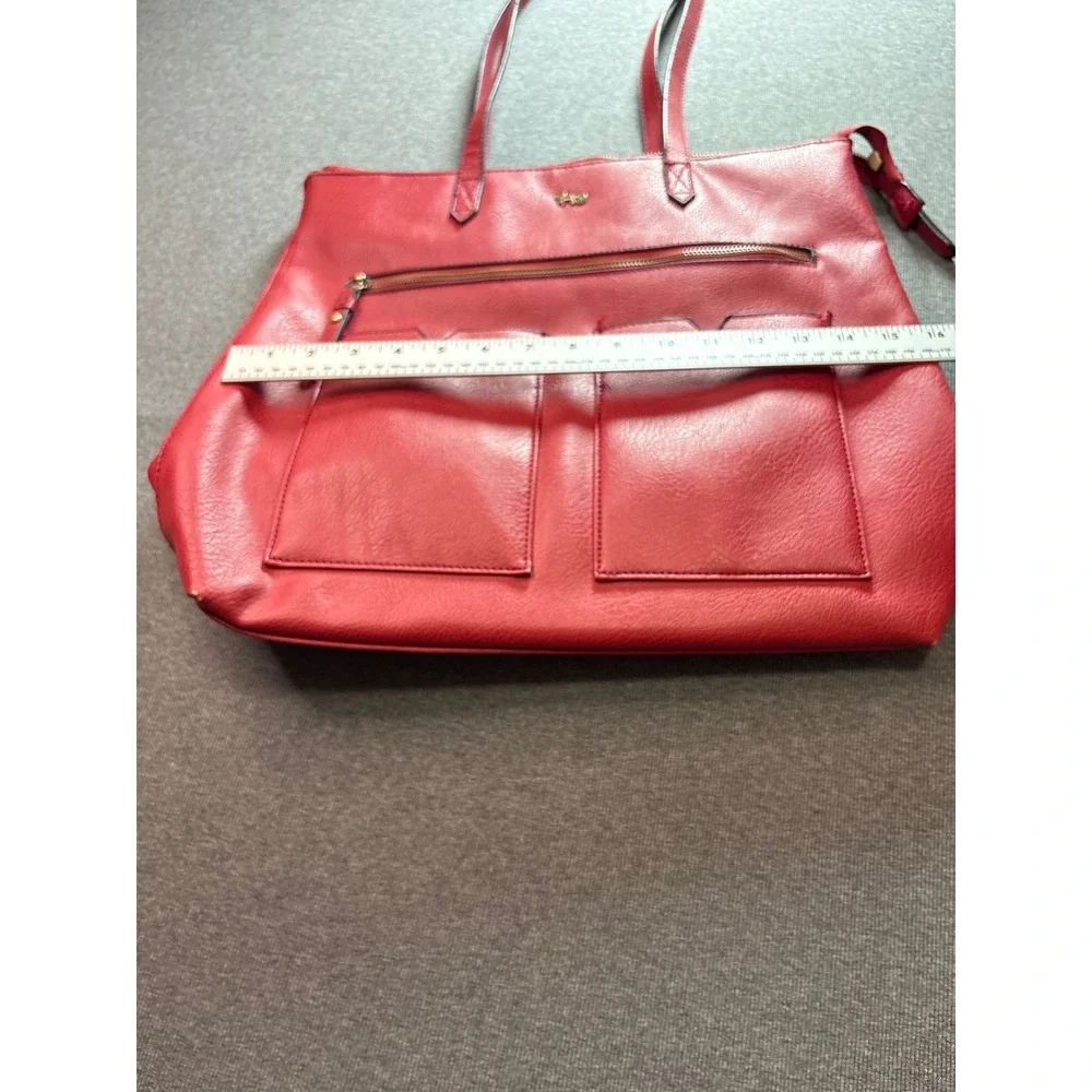 Mathew + Julian Red Faux‎ Leather Tote Shoulder Bag Gold Hardware Chevron Lining